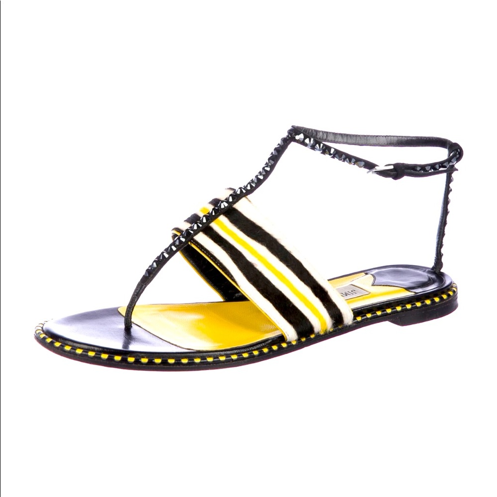 JUMMY CHOO LEATHER STRIPPED-STRAP SANDALS 🩴